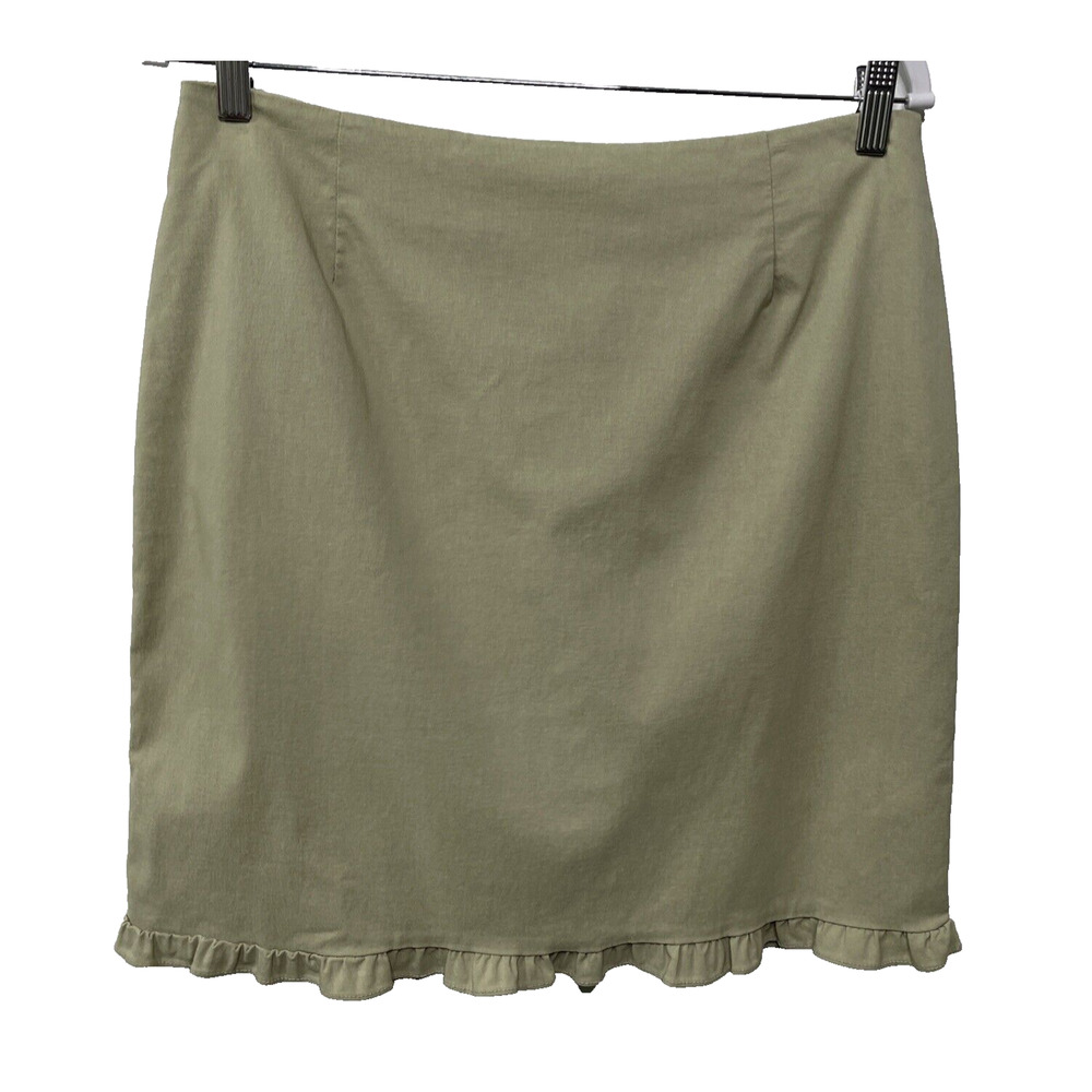 TRIBAL Mini Skirt‎ Y2K Ruffle Beige Tan Back Zipper Womens 12 Cute Girly Career